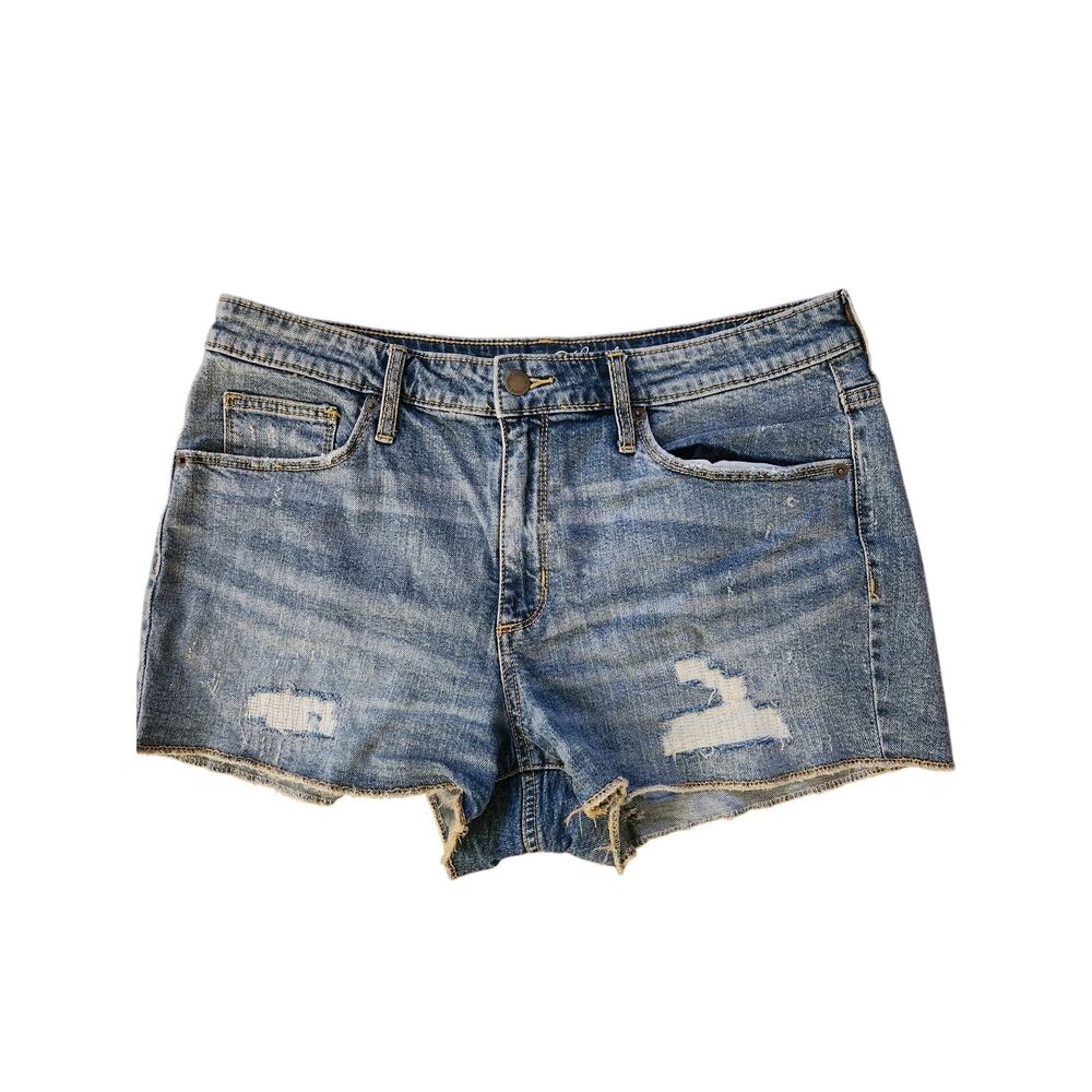 Universal Thread Denim Shorts Size 12/31 Distressed Raw Hem Mid Wash